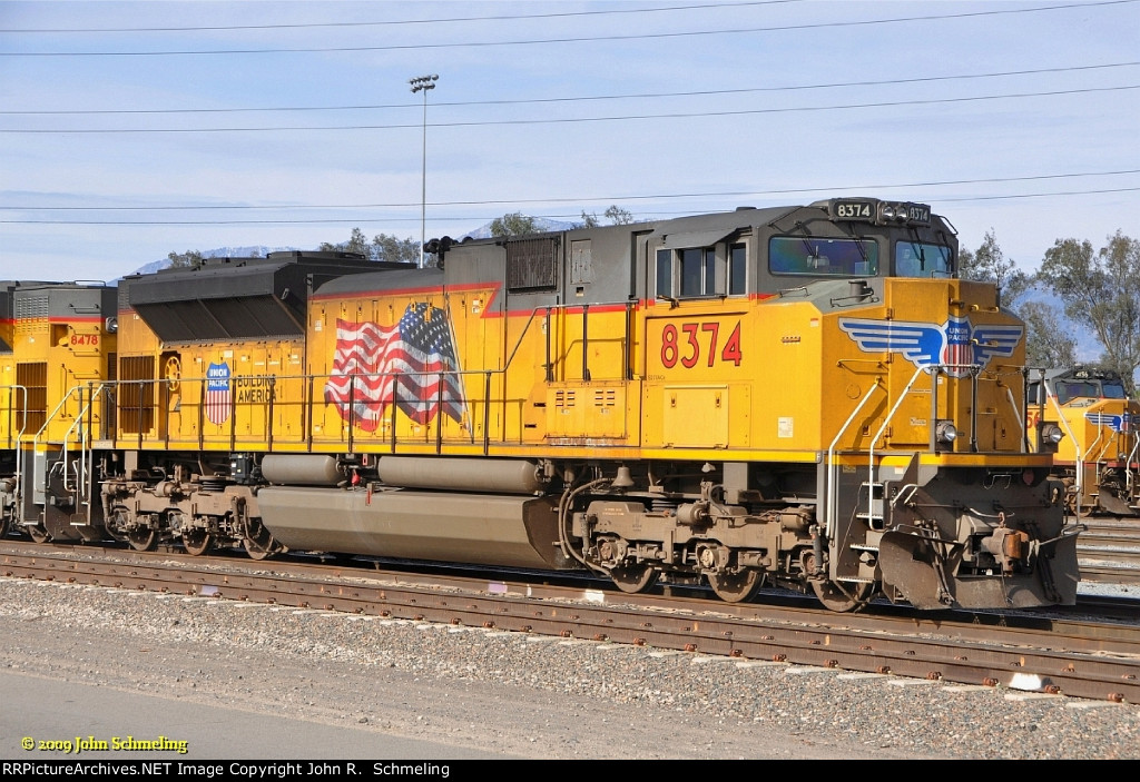 UP 8374 (SD70ACe) at West Colton CA. 12/31/2009